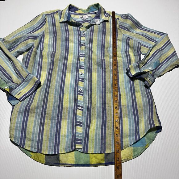 Foxcroft Women’s Plus Size 16 Relaxed Striped Plaid Linen Button Up Shirt Tunic - Picture 9 of 10